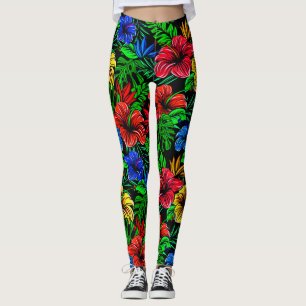 Tropical Red Yellow Blue Hibiskus Blume Leggings