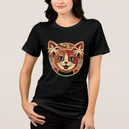 Tropical Retro Cat Design Tri-Blend Shirt