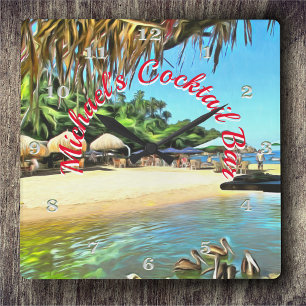 Tropical River Cocktail Bar 0330 Quadratische Wanduhr