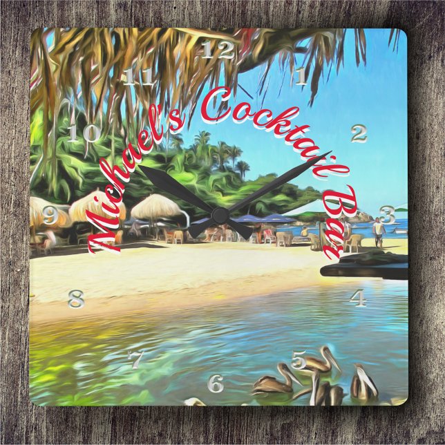 Tropical River Cocktail Bar 0330 Quadratische Wanduhr (Von Creator hochgeladen)