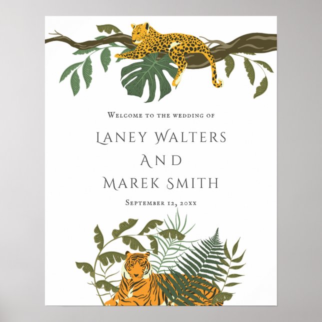 Tropical Safari Animal Wedding Willkommenszeichen Poster (Vorne)