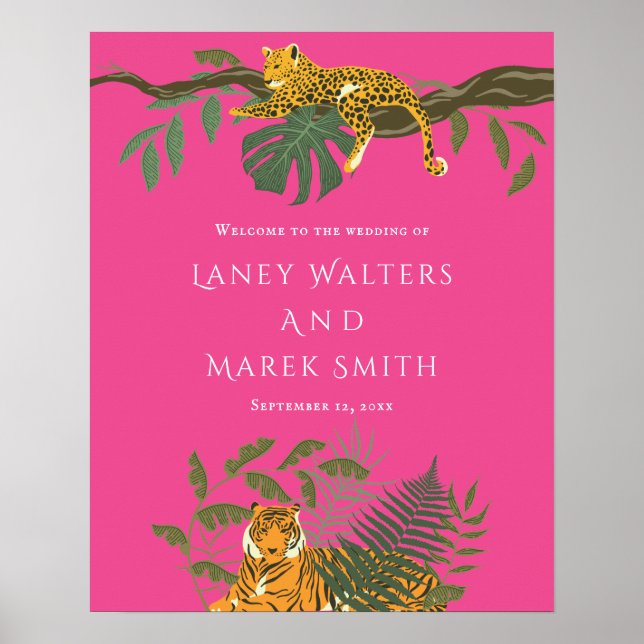 Tropical Safari Animal Wedding Willkommenszeichen Poster (Vorne)