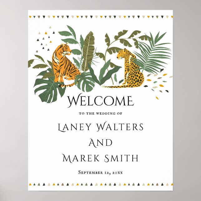 Tropical Safari Animal Wedding Willkommenszeichen Poster (Vorne)