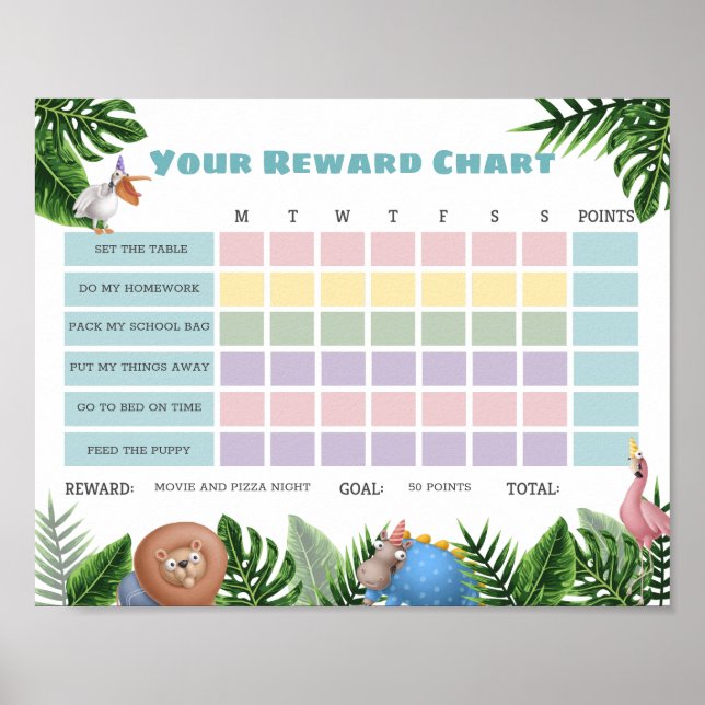 Tropical Safari Animals Rewards Chore Chart Poster (Vorne)