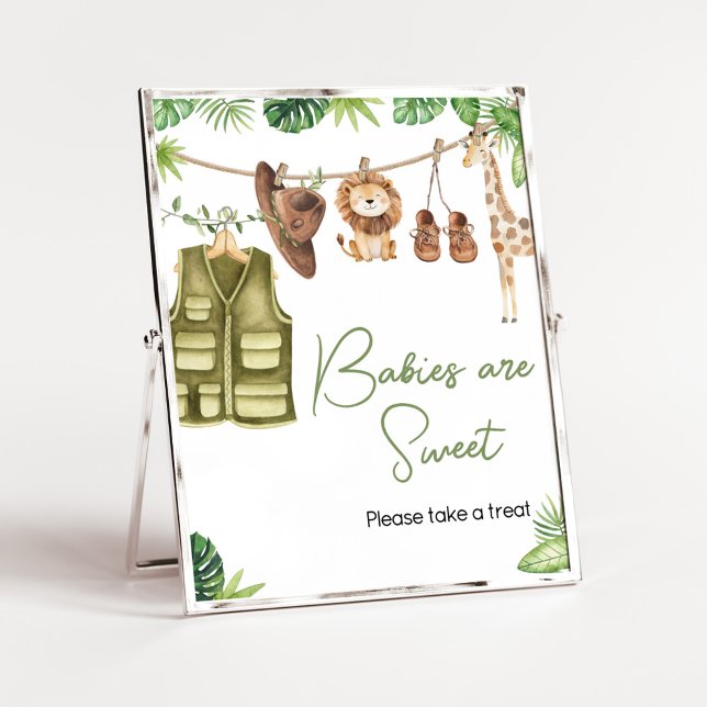 Tropical Safari Jungle Animals Babies sind süß Poster (Tropical Safari Jungle Animals Clothesline Baby Shower Babies are Sweet Sign)