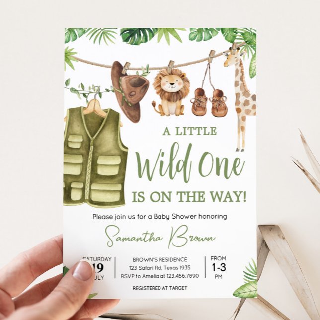 Tropical Safari Jungle Animals Baby Dusche Einladung (Tropical Safari Jungle Animals Clothesline Baby Shower Invitation)
