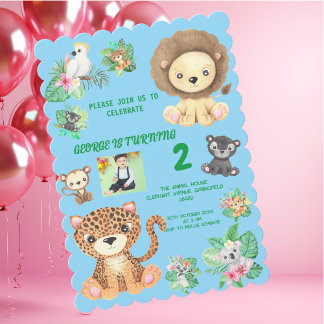 Tropical Safari Jungle Animals Kindergeburtstag Einladung