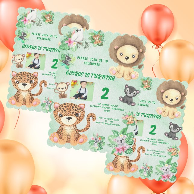 Tropical Safari Jungle Animals Kindergeburtstag Einladung (Von Creator hochgeladen)