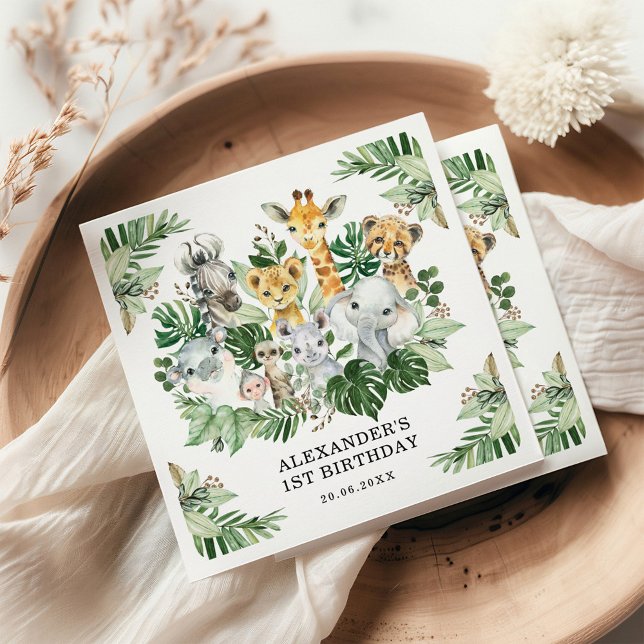 Tropical Safari Jungle Animals Wild Ein Geburtstag Serviette (Von Creator hochgeladen)