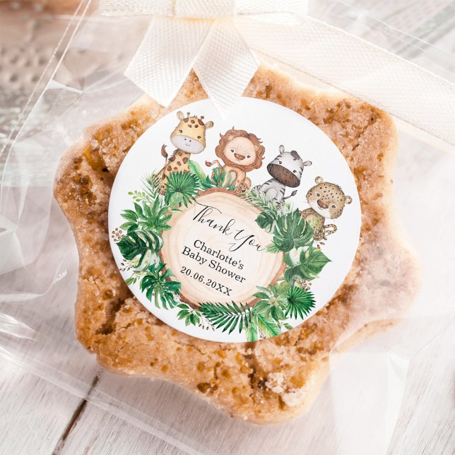 Tropical Safari Jungle Wild Animals Baby Dusche Runder Aufkleber (Von Creator hochgeladen)