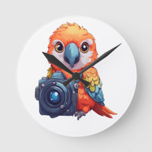 Tropical Safari Parrot Macaw Fotograf Runde Wanduhr