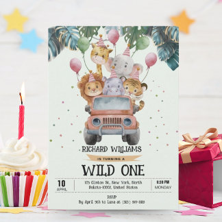 Tropical Safari Wild One Animals Jungle Geburtstag Einladung