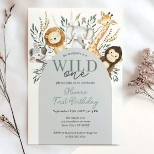 Tropical Safari Wild One Jungle Animals Geburtstag Einladung
