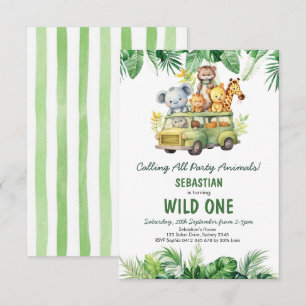 Tropical Safari Wild One Jungle Animals Geburtstag Einladung
