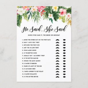 Tropical sagte er sagte, sie sagte Bridge oder Gam Begleitkarte