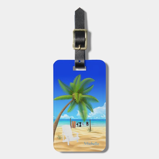 Tropical Sand Beach Individuelle Name Gepäckanhänger (Vorderseite vertikal)