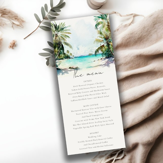 Tropical Sand Beach Palm Trees Wedding Menu Card Einladung (Von Creator hochgeladen)