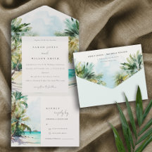 Tropical Sand Beach Watercolor Palmen Hochzeit