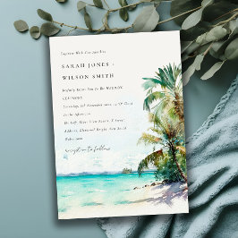 Tropical Sand Beach Watercolor Palmen Hochzeit Einladung