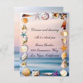 Tropical Sandy Beach & Seashells Hochzeitsempfang Einladung