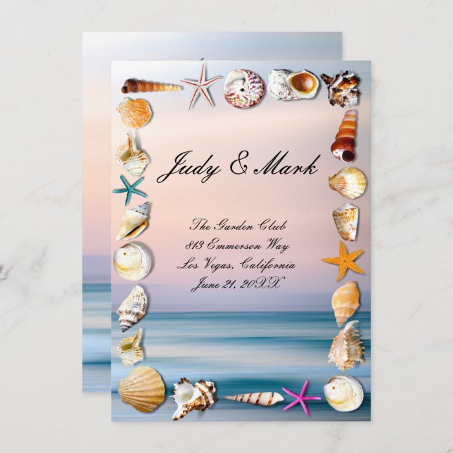 Tropical Sandy Beach & Seashells Wedding Menu Card Menükarte (Vorne/Hinten)