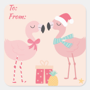 Tropical Santa Flamingo - Weihnachten Quadratischer Aufkleber