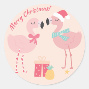 Tropical Santa Flamingo's - Weihnachten Runder Aufkleber