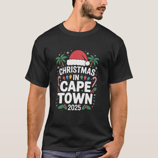 Tropical Santa Hat and Lights Christmas in Cape To T-Shirt (Vorderseite)