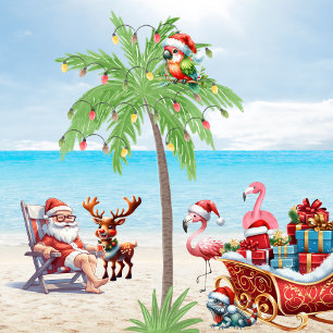 Tropical Santa & Rudolf Beach Weihnachtsfest Party Kissen