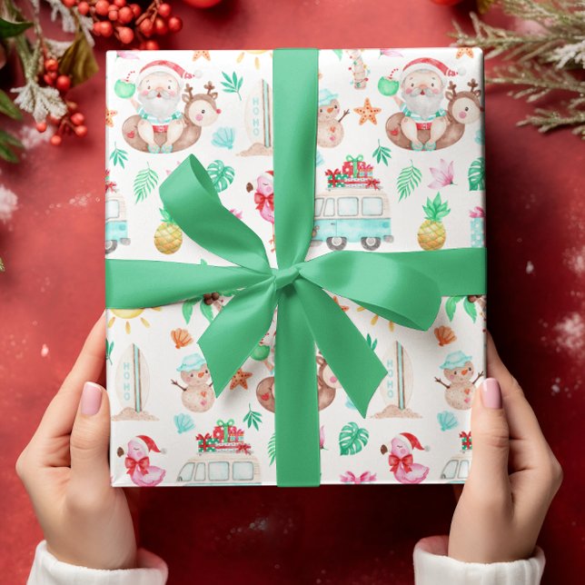 Tropical Santa Wrapping Paper Geschenkpapier (Celebrate Christmas in July or from somewhere tropical with this cute Santa wrapping paper! )