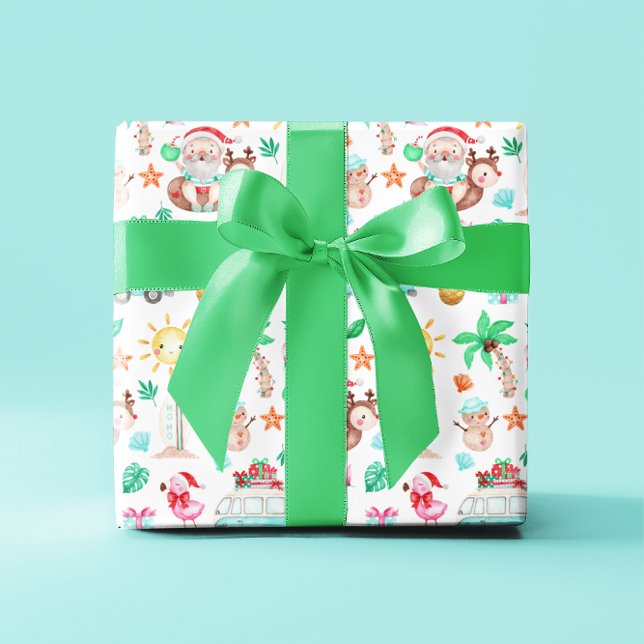 Tropical Santa Wrapping Paper Sheets Geschenkpapier Set (Celebrate Christmas in July or from somewhere tropical with these cute Santa wrapping paper sheets! )