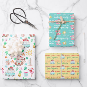 Tropical Santa Wrapping Paper Sheets Geschenkpapier Set