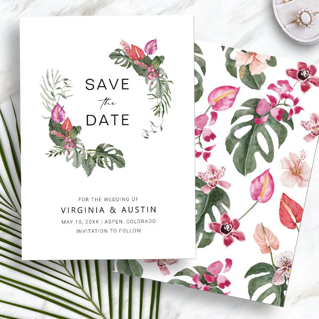 Tropical Save the Date Einladung (Tropical Floral Watercolor Save The Date Invitation by Painted Paperie
)