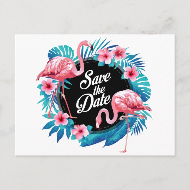 Tropical Save the Date Postkarte (Vorderseite)