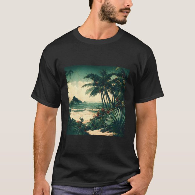 Tropical Sea Beach Palm Tree Ocean Wave Nature T-Shirt (Vorderseite)