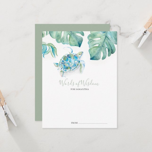 Tropical Sea Turtle Baby Shower Advisor Cards (Vorderseite/Rückseite Beispiel)