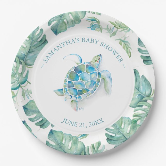 Tropical Sea Turtle Baby Shower Paper Plate Pappteller (Vorderseite)