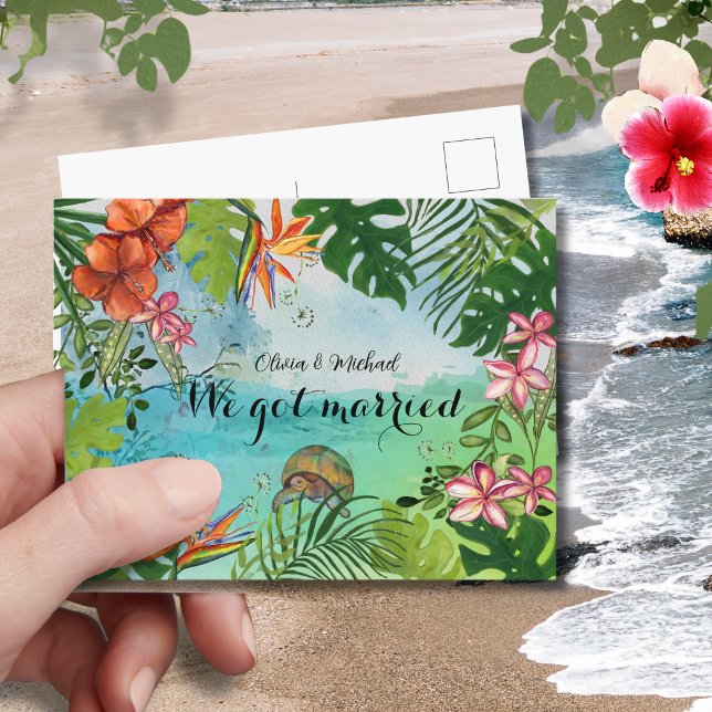 Tropical Sea Turtle We Got Married Postcard Postkarte (Tropical Sea Turtle We Got Married Postcard)