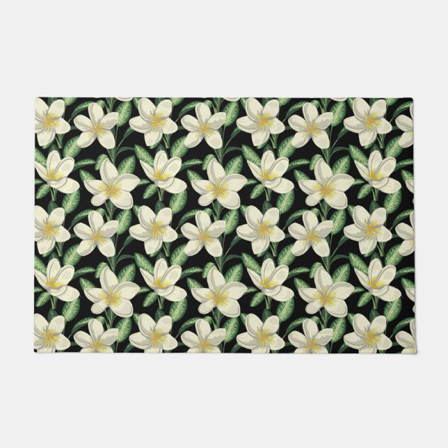 Tropical seamless pattern white flowers green leaf fußmatte (Vorderseite)