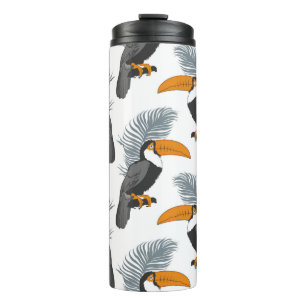 Tropical seamless pattern with toucans and leafs.  thermosbecher