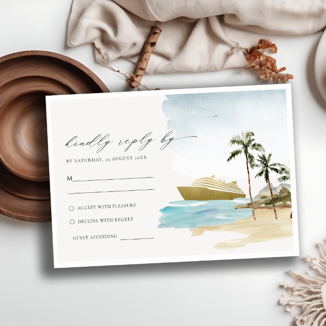 Tropical Seascape Beach Cruise Palm Wedding RSVP Begleitkarte (Von Creator hochgeladen)