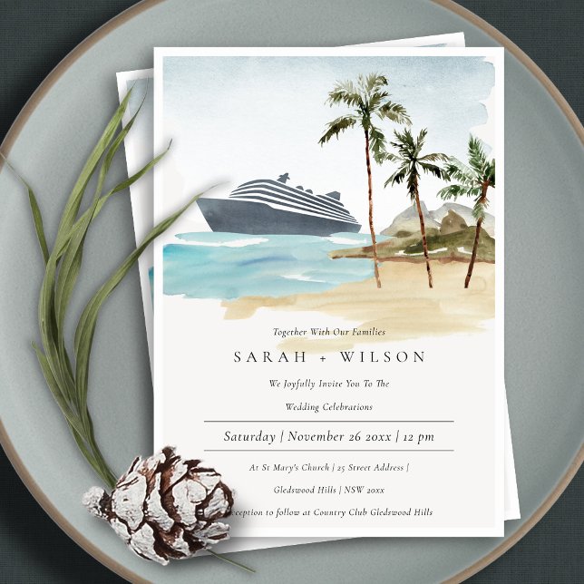 Tropical Seascape Beach Cruise Palm Wedite Einladung (Von Creator hochgeladen)