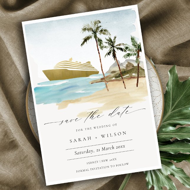 Tropical Seascape Palm Cruise Save the Date einlad Dankeskarte (Von Creator hochgeladen)