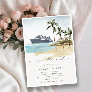 Tropical Seascape Palm Cruise Save the Date einlad Dankeskarte