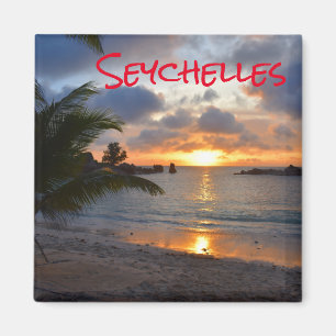Tropical Seychelles Island Palm Tree Beach Sunset Magnet