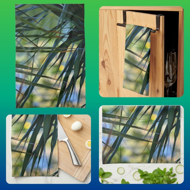 Tropical Shades Palm Fronds Blau Grün Gelb Geschirrtuch (Von Creator hochgeladen)