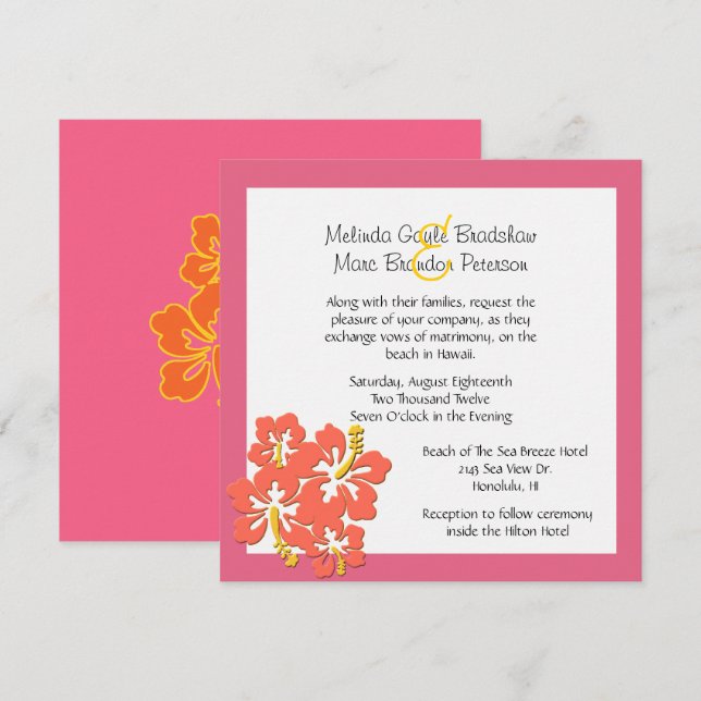 Tropical Sherbert Hibiskus Hochzeit Einladung (Vorne/Hinten)