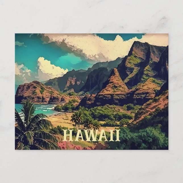 Tropical Shore Artwork Hawaii Postcard Postkarte (Vorderseite)