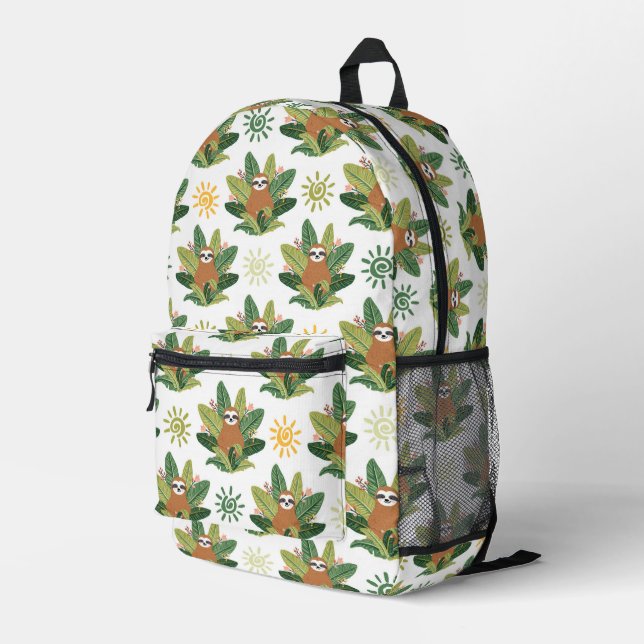 Tropical Sloth Pattern Bedruckter Rucksack (Rückseitige Ecke Rechts)