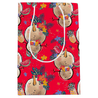 Tropical Snowman Red Christmas Bag Mittlere Geschenktüte